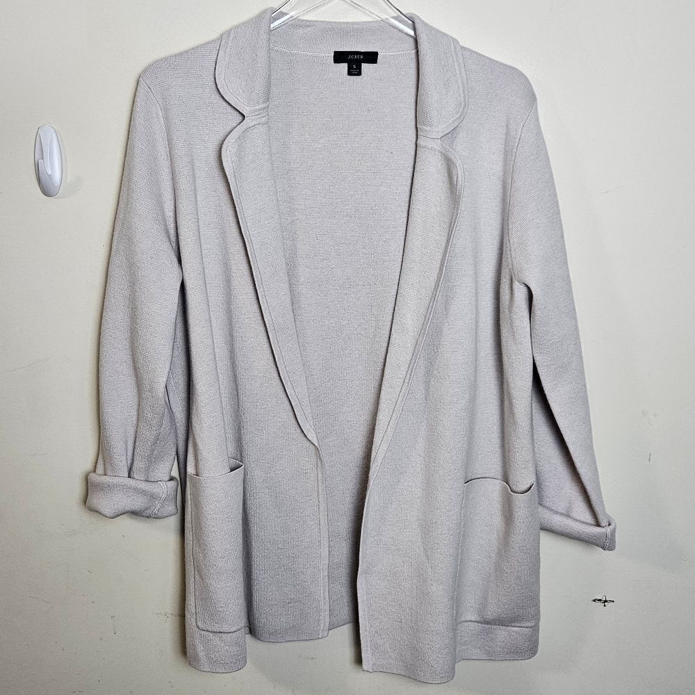 J.Crew Eloise Sweater Blazer Cardigan Merino Wool Cotton Blend Light Grey Small
